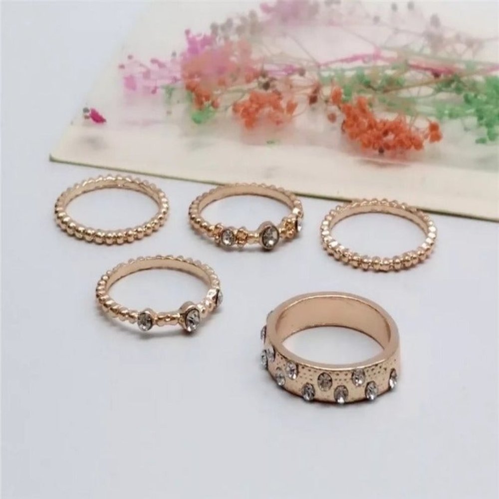 new 5pcs Rose Gold Crystal Statement Ring - Picture 4 of 5